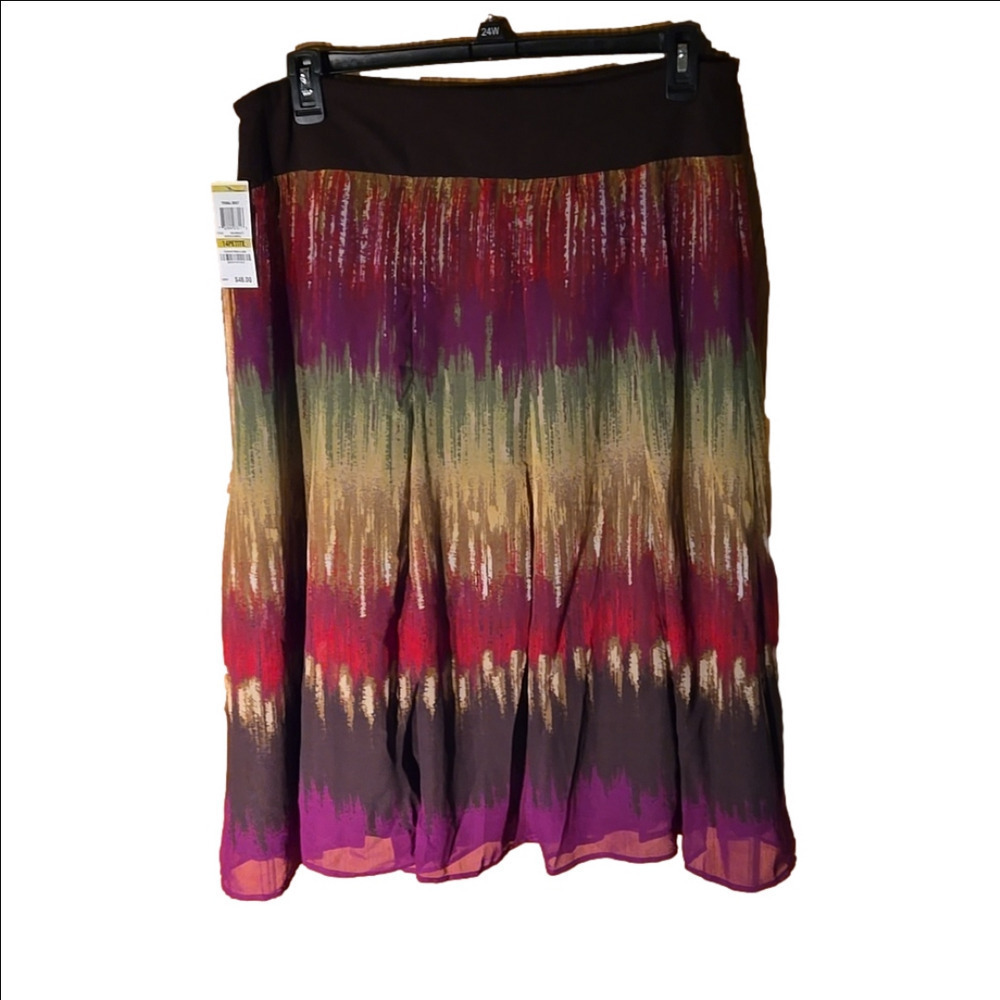 JM Collection Women 14P Tribal Beat Multicolor Skirt Stretch Waistband Festive - Picture 2 of 11